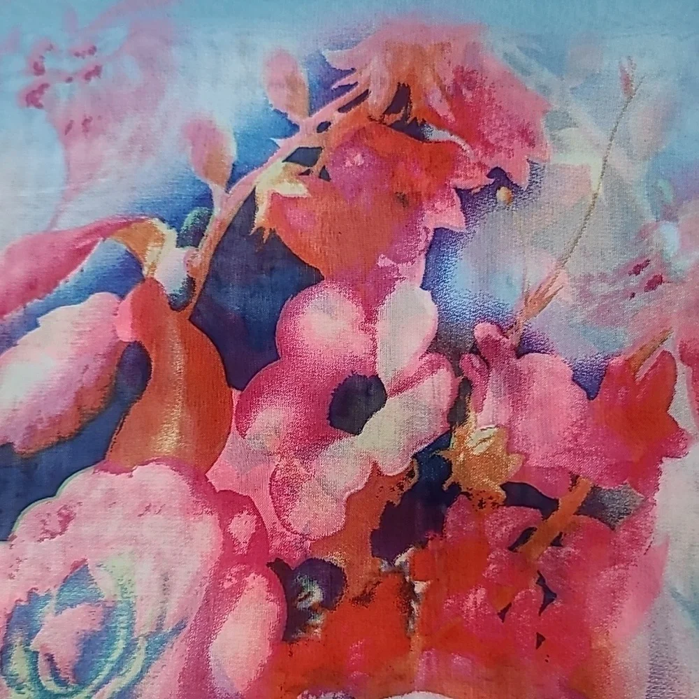 Unbranded Flowy Vibrant Floral Sheer Chiffon Classic Oblong Scarf Bl/Pnk Multi